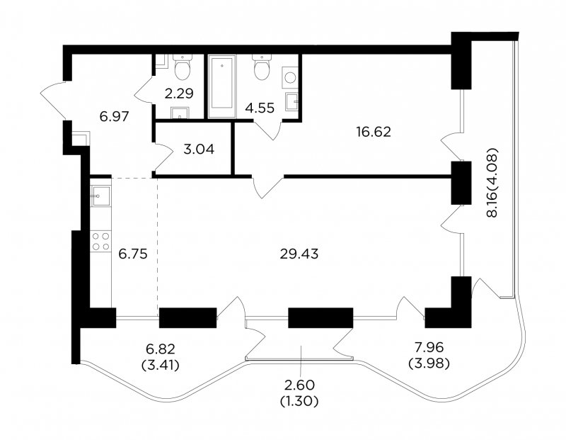 2-комнатная квартира без отделки, 82.42 м2, 10 этаж, сдача 4 квартал 2023 г., ЖК FORIVER, корпус 4 - объявление 1879964 - фото №1