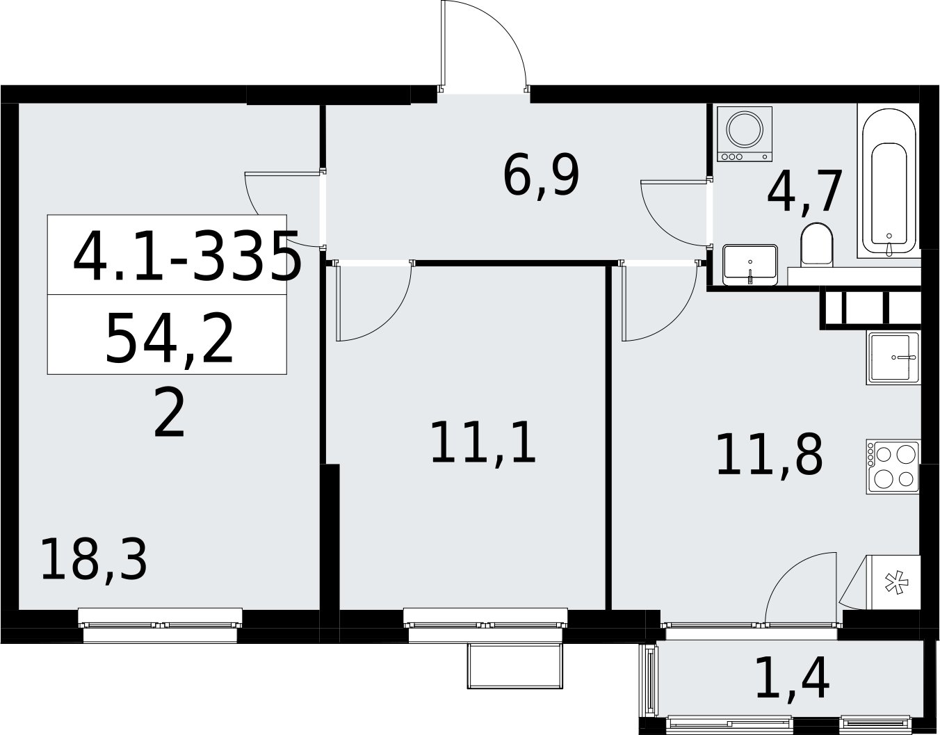 2-комнатная квартира с полной отделкой, 54.2 м2, 15 этаж, сдача 2 квартал 2027 г., ЖК Южные сады, корпус 4.1.2 - объявление 2392843 - фото №1