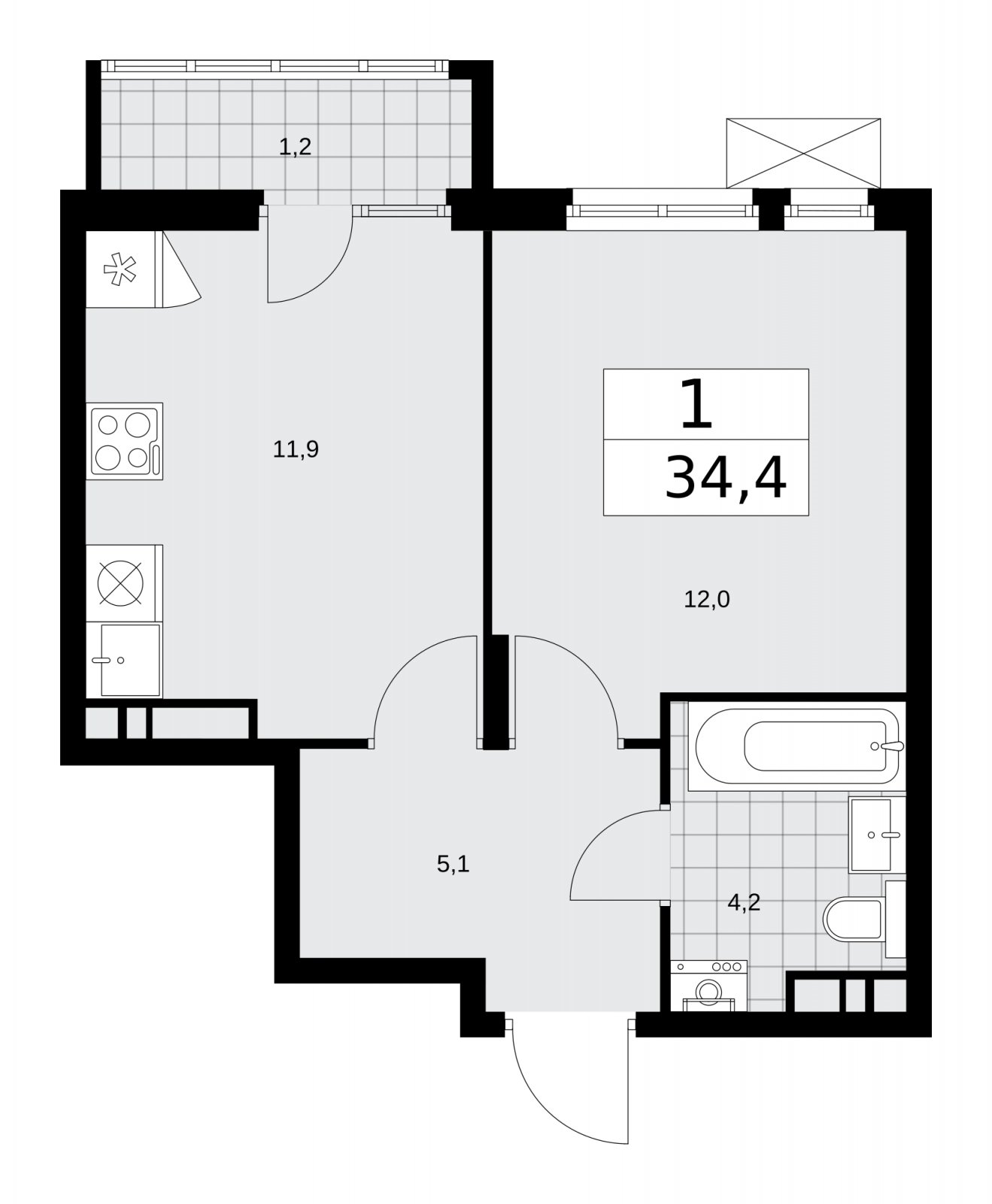 1-комнатная квартира без отделки, 34.4 м2, 8 этаж, сдача 1 квартал 2026 г., ЖК Деснаречье, корпус 4.2 - объявление 2263753 - фото №1