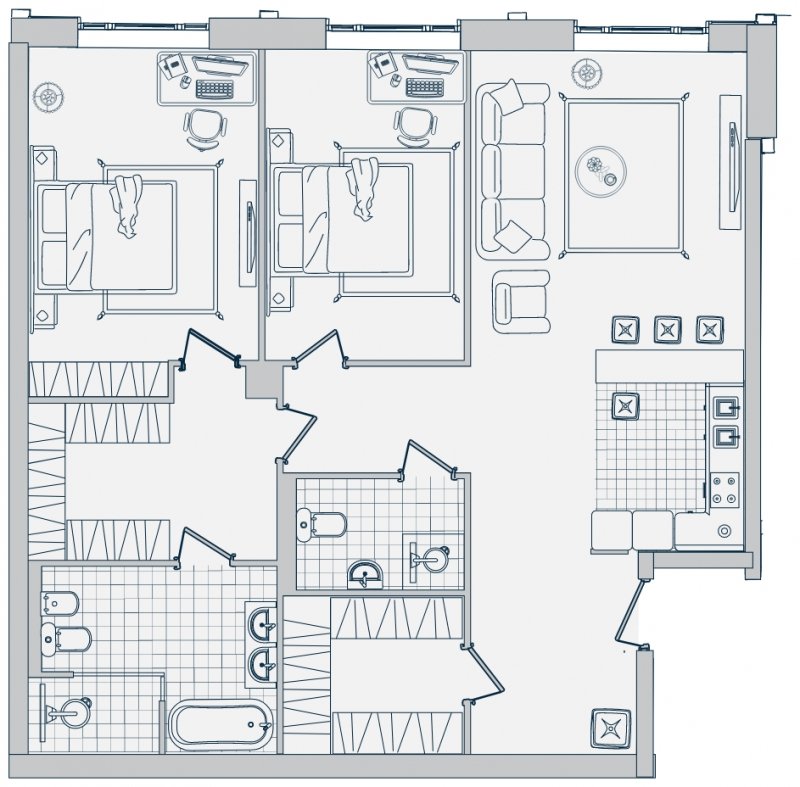 2-комнатные апартаменты с полной отделкой, 124.9 м2, 8 этаж, дом сдан, ЖК Звезды Арбата, корпус 1 - объявление 1211110 - фото №1