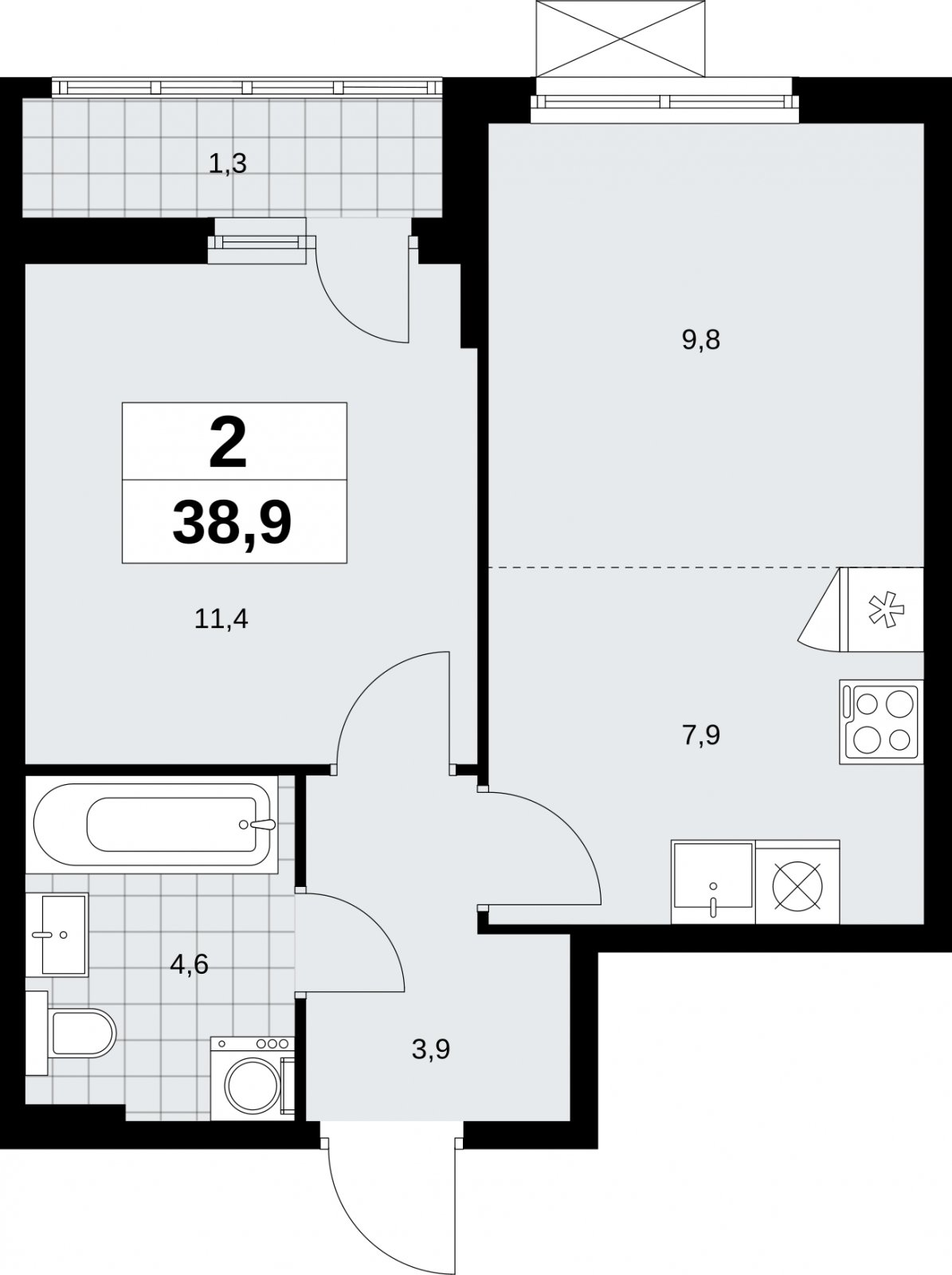2-комнатная квартира (евро) без отделки, 38.9 м2, 10 этаж, сдача 1 квартал 2026 г., ЖК Дзен-кварталы, корпус 6.2.1 - объявление 2328506 - фото №1