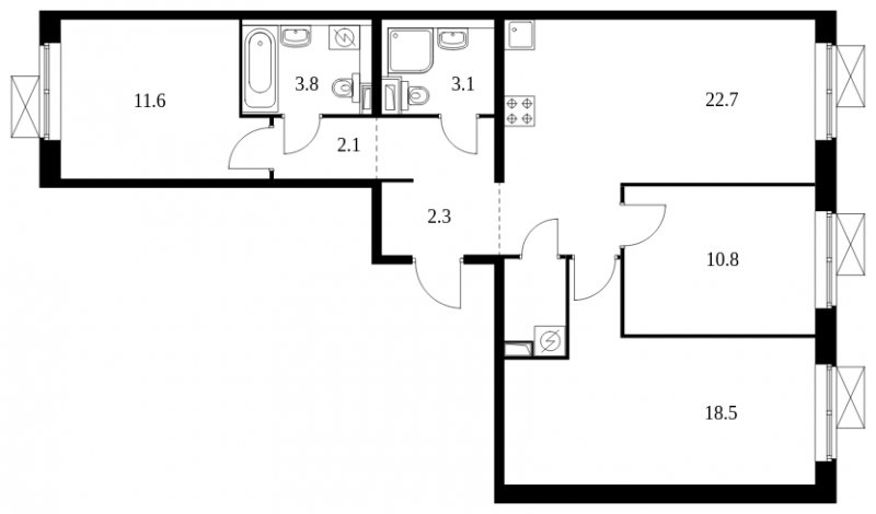 3-комнатная квартира с полной отделкой, 80.8 м2, 12 этаж, сдача 4 квартал 2023 г., ЖК Измайловский лес, корпус 6.2 - объявление 1757379 - фото №1
