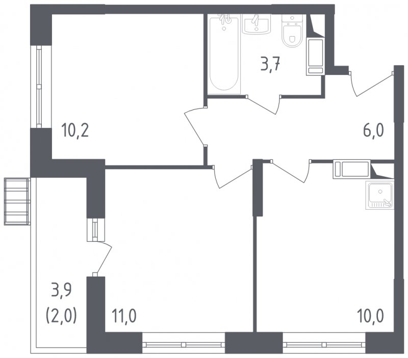 2-комнатная квартира с полной отделкой, 42.9 м2, 13 этаж, сдача 3 квартал 2022 г., ЖК Алхимово, корпус 4 - объявление 1496143 - фото №1