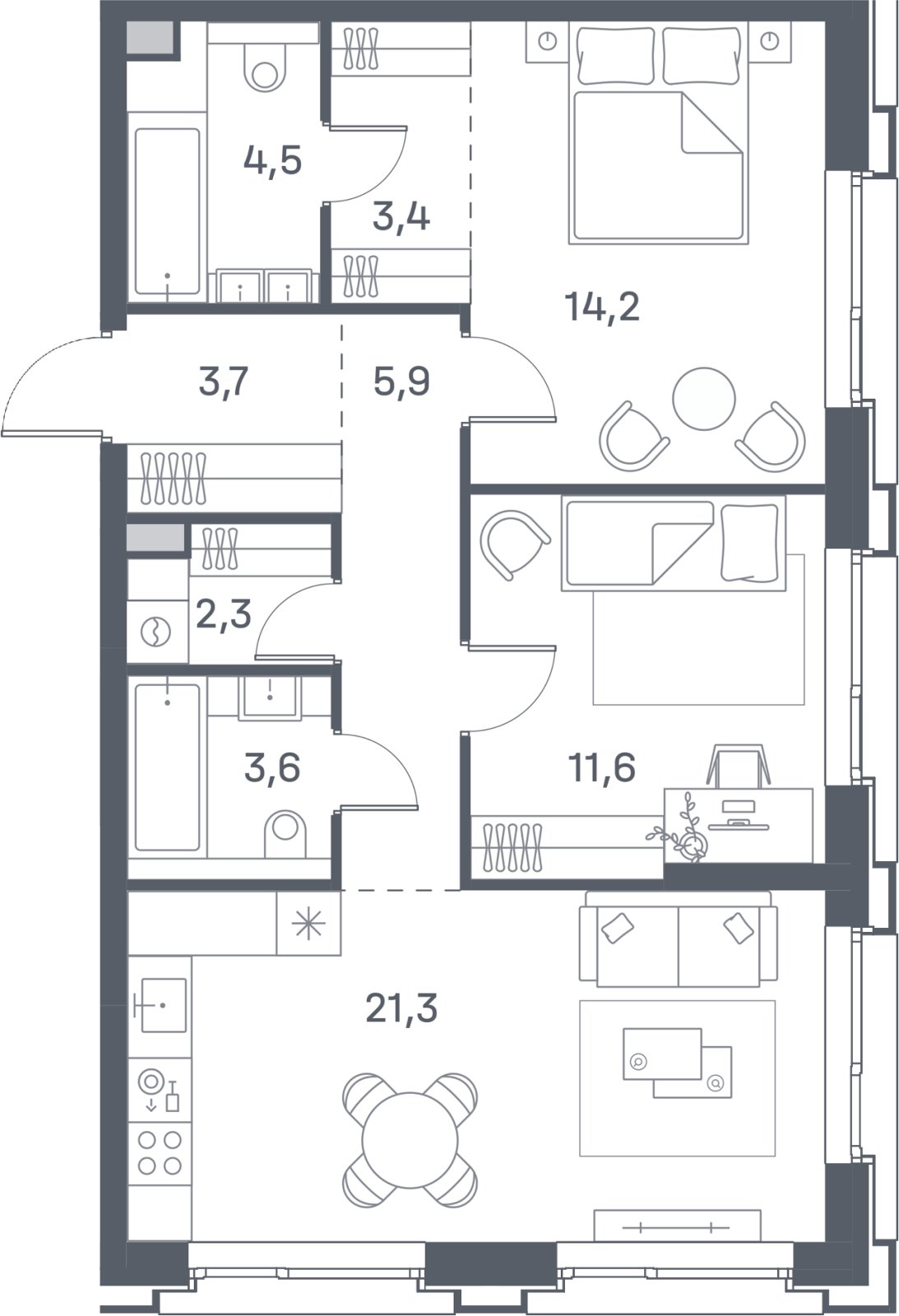 2-комнатная квартира 70.5 м2, 16 этаж, сдача 4 квартал 2025 г., ЖК Portland, корпус 2 - объявление 2400817 - фото №1