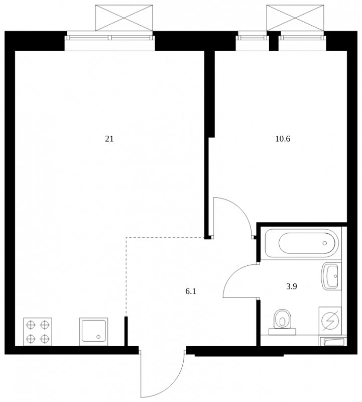 1-комнатная квартира с полной отделкой, 41.6 м2, 3 этаж, сдача 2 квартал 2023 г., ЖК Второй Нагатинский, корпус 2 - объявление 1626234 - фото №1