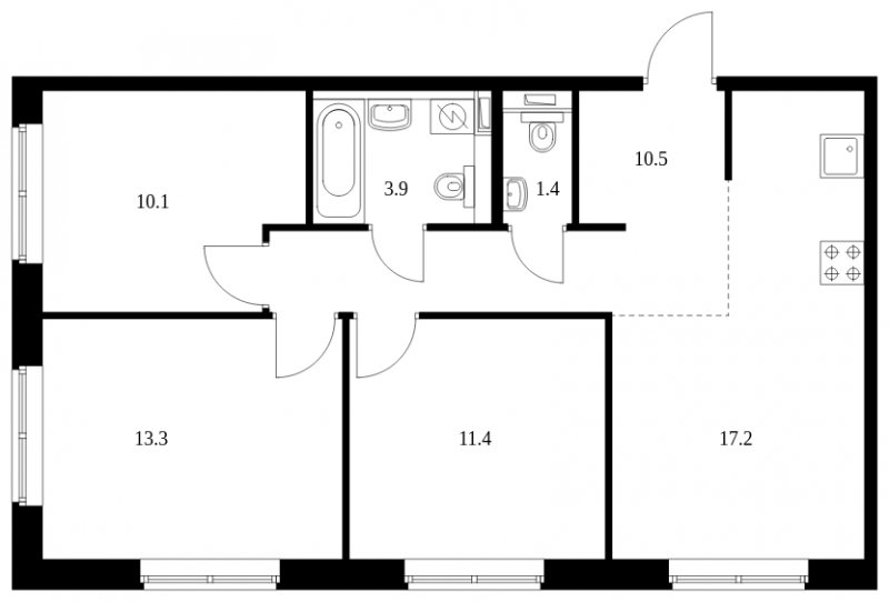3-комнатная квартира с полной отделкой, 67.1 м2, 1 этаж, сдача 4 квартал 2023 г., ЖК Саларьево Парк, корпус 48.2 - объявление 1949115 - фото №1