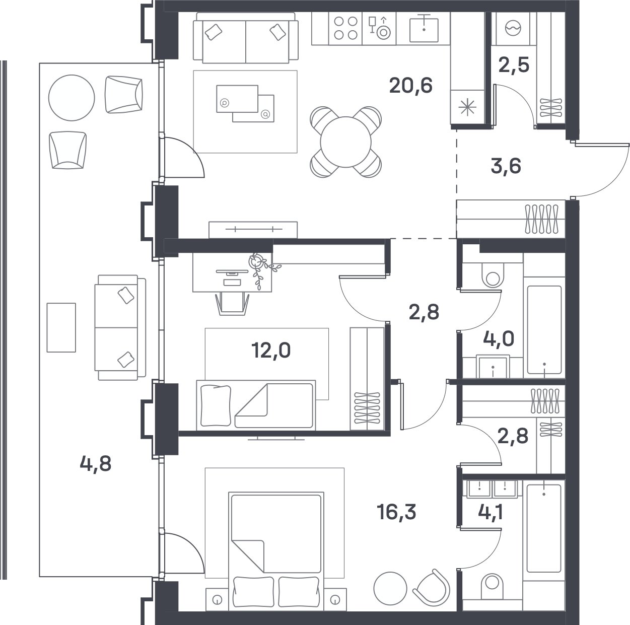 2-комнатная квартира 73.5 м2, 2 этаж, сдача 4 квартал 2025 г., ЖК Portland, корпус 4 - объявление 2310440 - фото №1
