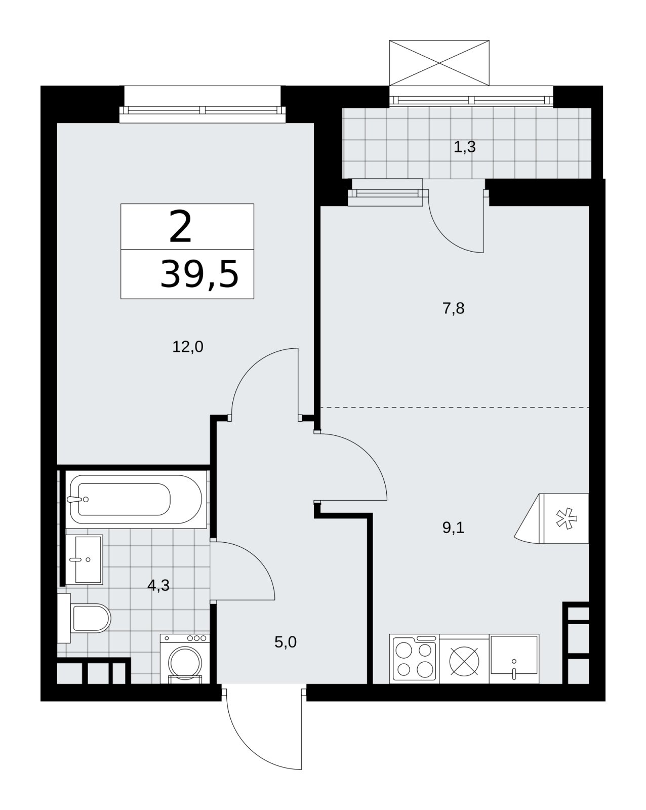 2-комнатная квартира (евро) без отделки, 39.5 м2, 6 этаж, сдача 2 квартал 2026 г., ЖК Скандинавия, корпус 25.5 - объявление 2283700 - фото №1