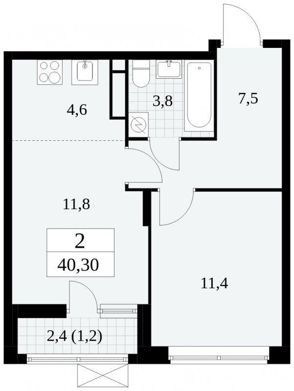 2-комнатная квартира (евро) с частичной отделкой, 40.3 м2, 7 этаж, сдача 2 квартал 2025 г., ЖК Прокшино, корпус 5.1.1 - объявление 1859865 - фото №1