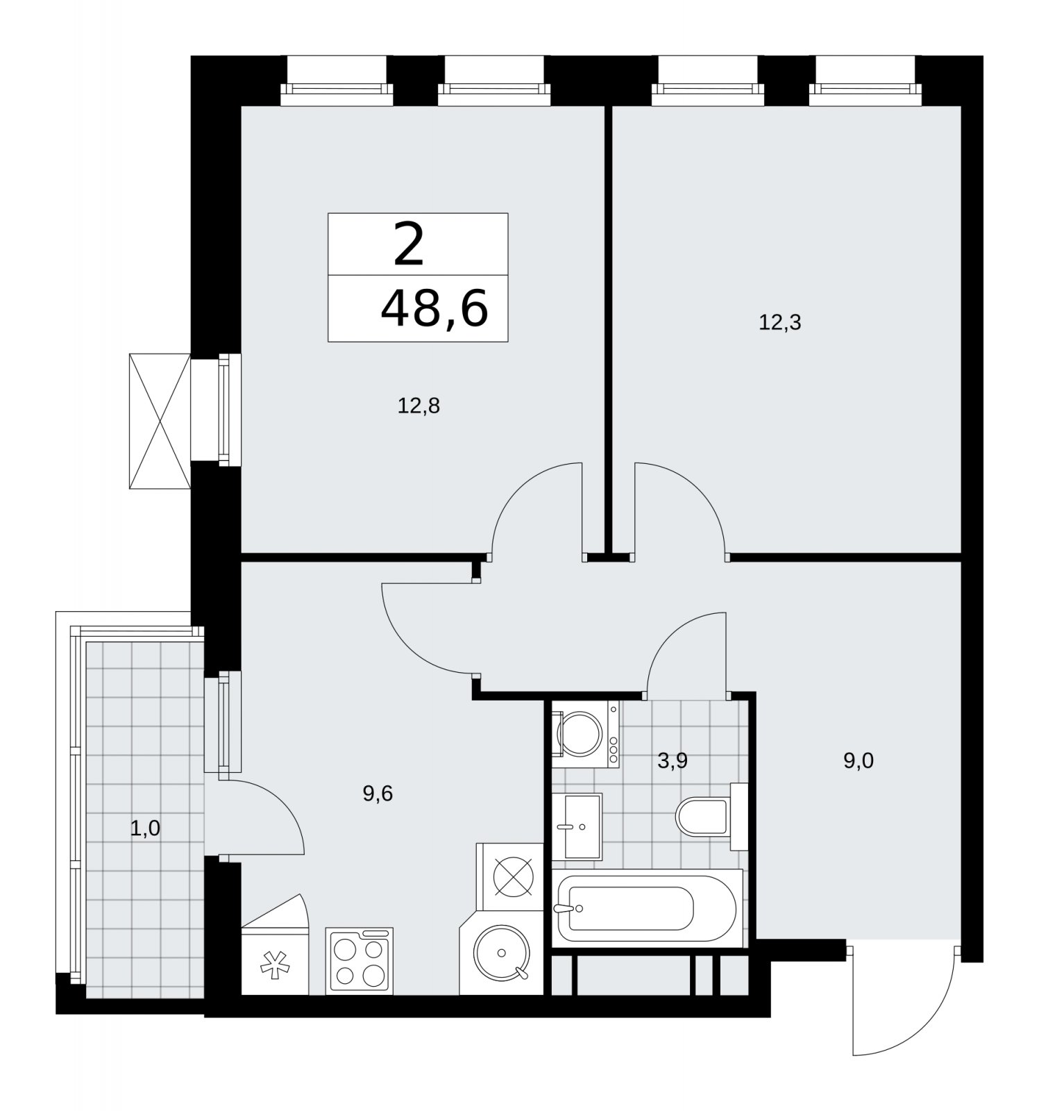 2-комнатная квартира с частичной отделкой, 48.6 м2, 13 этаж, сдача 2 квартал 2026 г., ЖК Скандинавия, корпус 25.1 - объявление 2283434 - фото №1