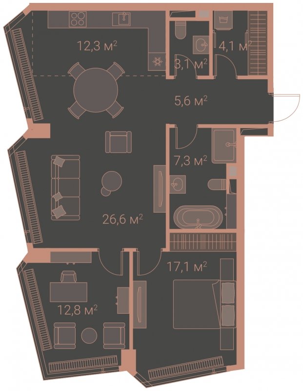 2-комнатная квартира без отделки, 88.9 м2, 16 этаж, сдача 1 квартал 2025 г., ЖК HIGH LIFE, корпус Soul Tower - объявление 1767813 - фото №1
