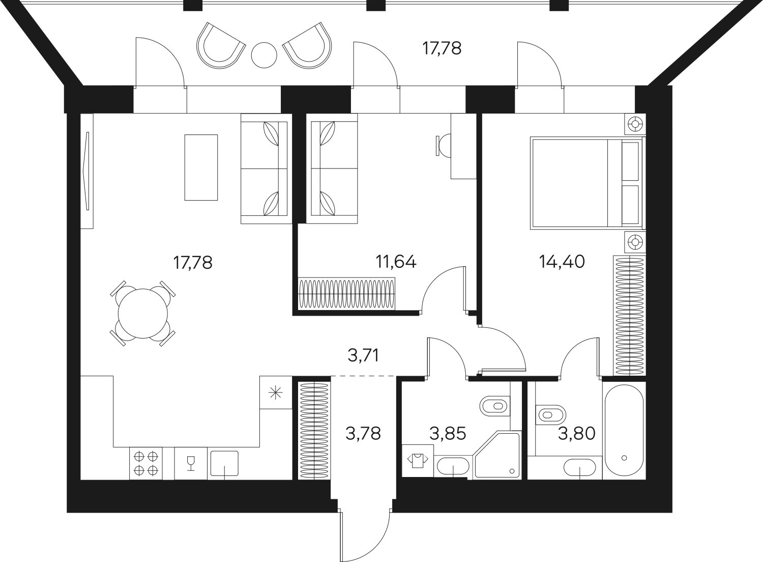 3-комнатная квартира без отделки, 76.08 м2, 5 этаж, сдача 4 квартал 2024 г., ЖК FØRST, корпус 2 - объявление 2348681 - фото №1