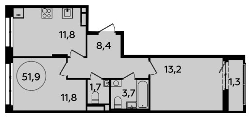 2-комнатная квартира с полной отделкой, 51.9 м2, 10 этаж, сдача 4 квартал 2023 г., ЖК Испанские кварталы, корпус 8.1 - объявление 1633484 - фото №1