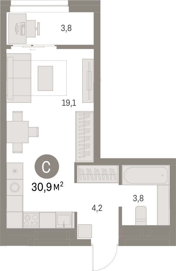Студия с частичной отделкой, 30.94 м2, 8 этаж, сдача 1 квартал 2025 г., ЖК Первый квартал, корпус Дом 5 - объявление 2281435 - фото №1
