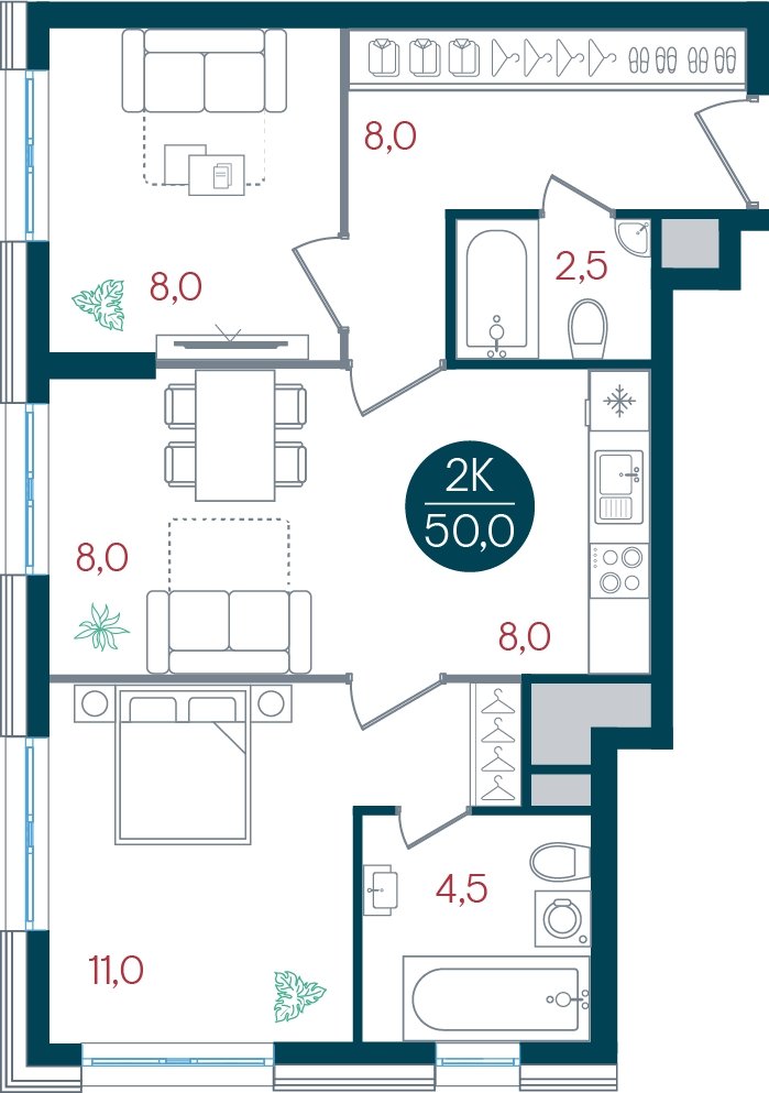 2-комнатная квартира без отделки, 50 м2, 24 этаж, дом сдан, ЖК РУСИЧ Новые Котельники, корпус 3 - объявление 2433727 - фото №1