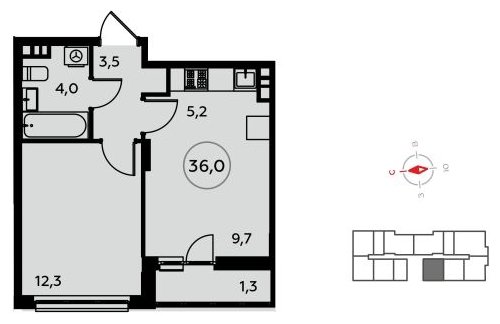 2-комнатная квартира (евро) без отделки, 36 м2, 4 этаж, сдача 4 квартал 2022 г., ЖК Белые ночи, корпус 3.2 - объявление 1706244 - фото №1