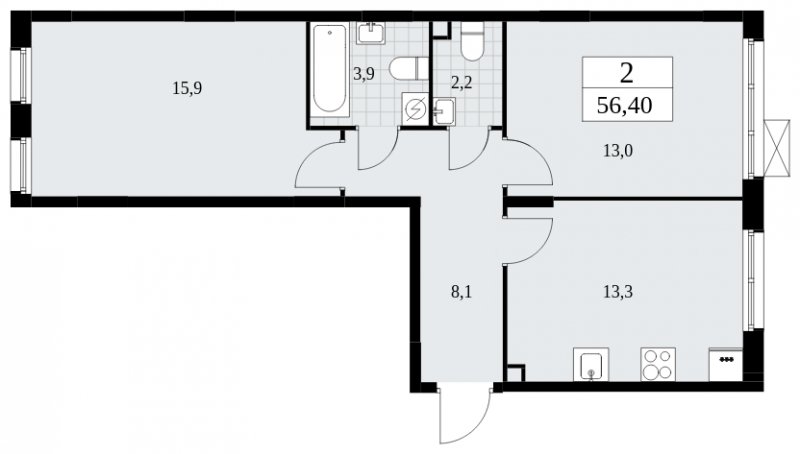2-комнатная квартира без отделки, 56.4 м2, 2 этаж, сдача 2 квартал 2025 г., ЖК Дзен-кварталы, корпус 2.4 - объявление 1932739 - фото №1
