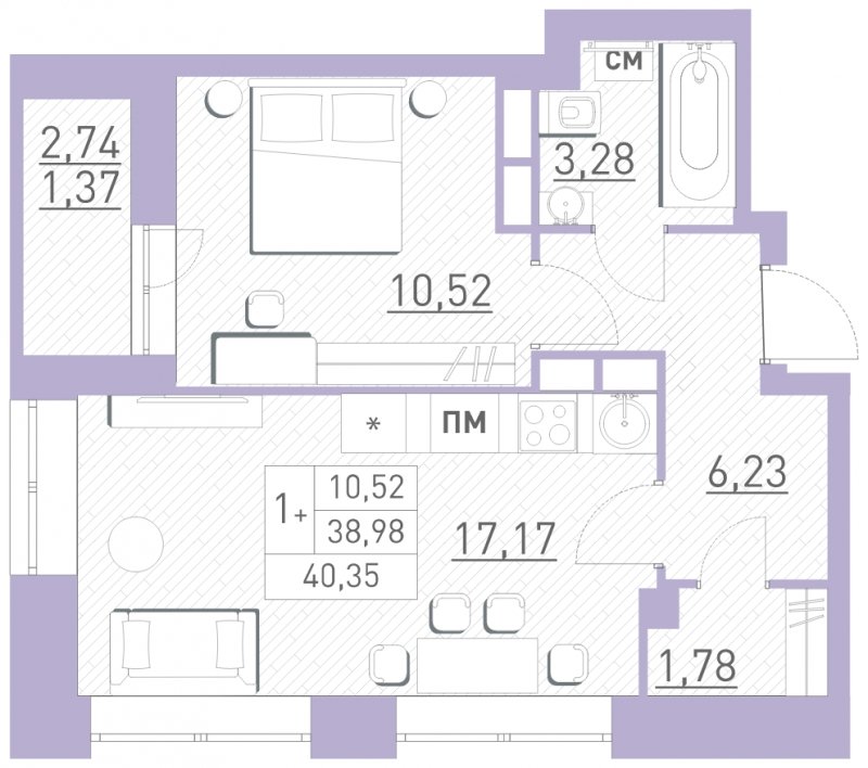 2-комнатная квартира (евро) 39.9 м2, 11 этаж, дом сдан, ЖК Столичный, корпус 20 - объявление 1787049 - фото №1