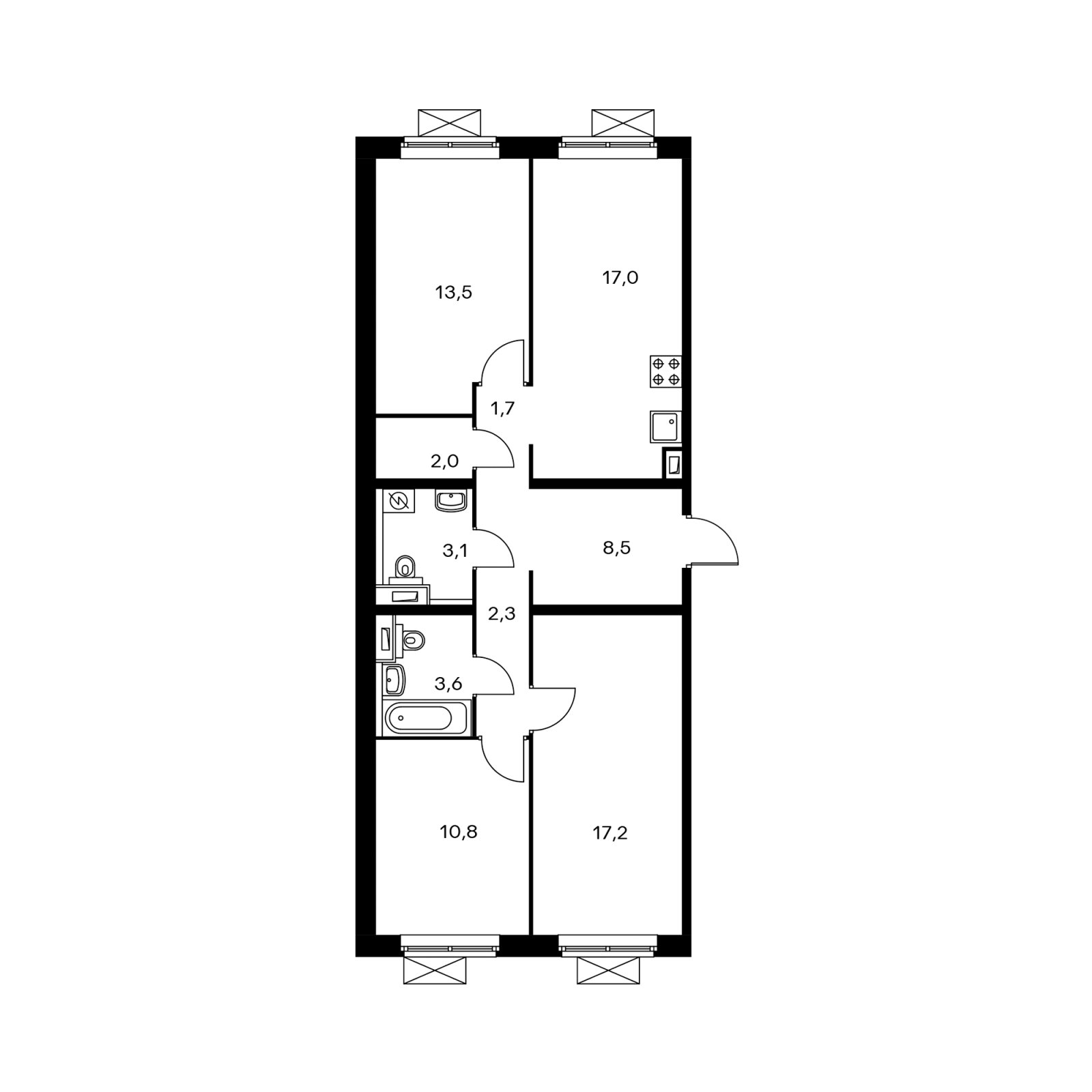 3-комнатная квартира с полной отделкой, 79.1 м2, 5 этаж, дом сдан, ЖК Мякинино парк, корпус 1.2 - объявление 2346032 - фото №1