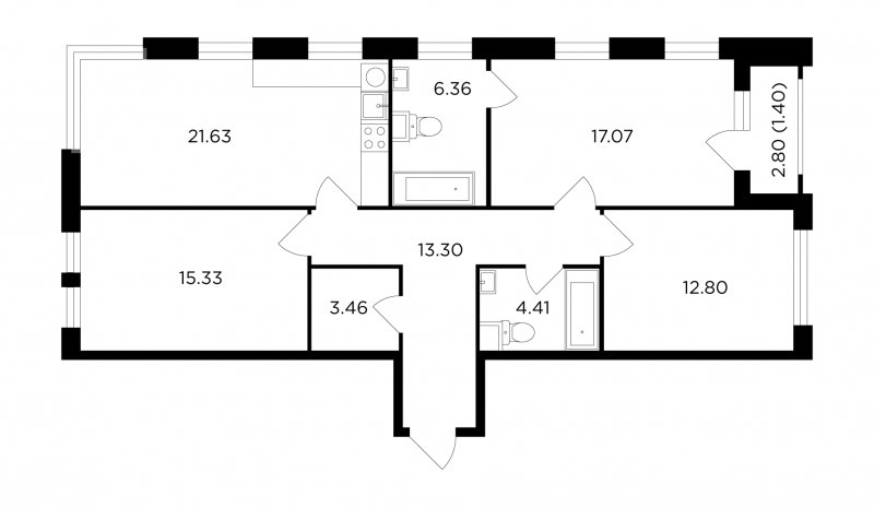 3-комнатная квартира без отделки, 95.76 м2, 2 этаж, дом сдан, ЖК TopHILLS, корпус 6 - объявление 1818982 - фото №1