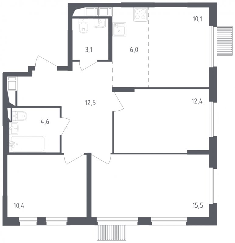 4-комнатная квартира с полной отделкой, 74.6 м2, 7 этаж, сдача 2 квартал 2024 г., ЖК Мытищи Парк, корпус 3 - объявление 1822533 - фото №1