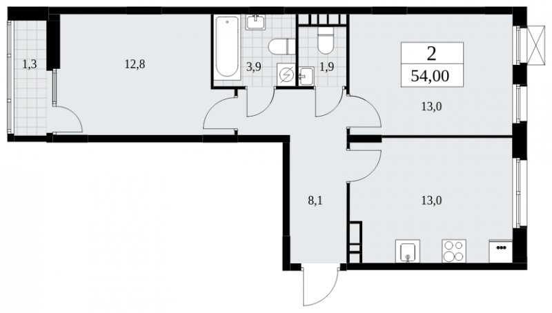 2-комнатная квартира без отделки, 54 м2, 5 этаж, сдача 2 квартал 2025 г., ЖК Дзен-кварталы, корпус 2.4 - объявление 1932757 - фото №1