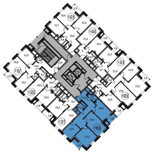 3-комнатная квартира без отделки, 84.8 м2, 5 этаж, сдача 3 квартал 2022 г., ЖК Большая семерка, корпус 7 - объявление 1139744 - фото №1