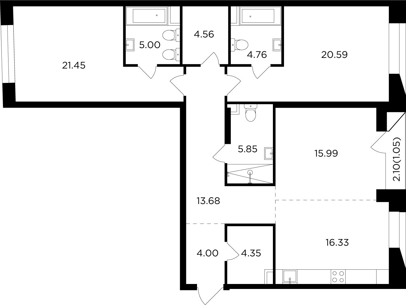 3-комнатная квартира без отделки, 117.61 м2, 3 этаж, дом сдан, ЖК FORIVER, корпус 2 - объявление 2406432 - фото №1