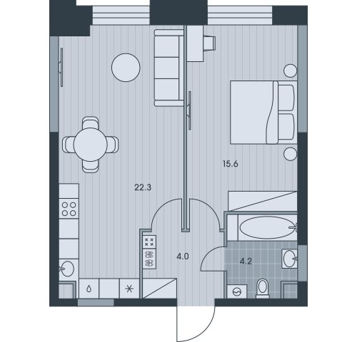 2-комнатная квартира (евро) без отделки, 46.1 м2, 23 этаж, сдача 3 квартал 2025 г., ЖК EVER, корпус 4 - объявление 2331742 - фото №1