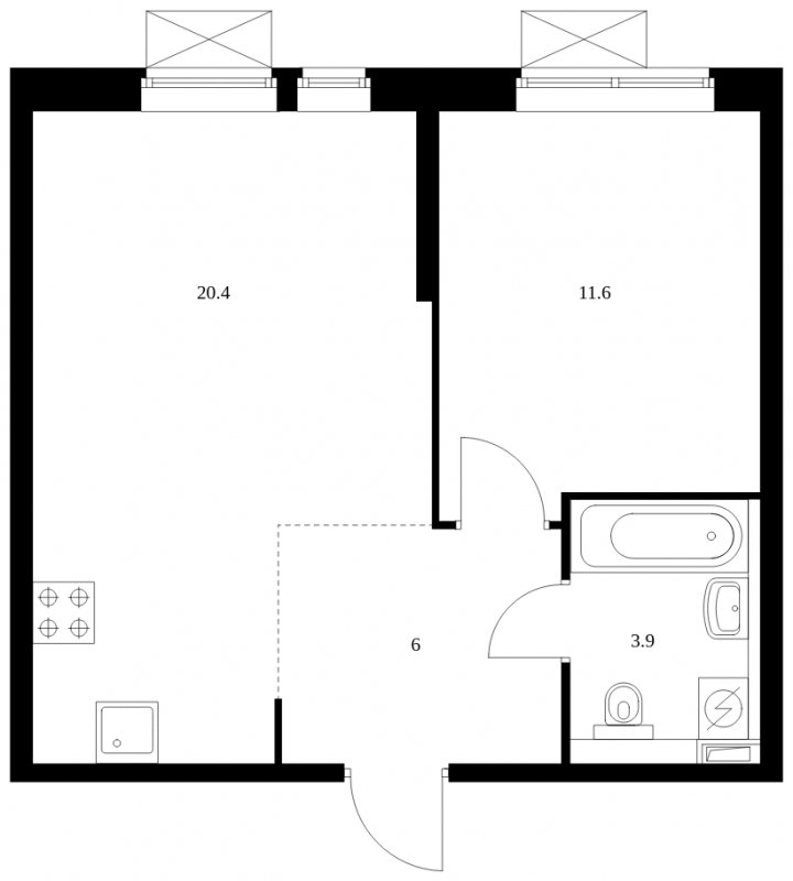 1-комнатная квартира с полной отделкой, 41.9 м2, 5 этаж, сдача 3 квартал 2023 г., ЖК Мичуринский парк, корпус 1.4 - объявление 1634133 - фото №1