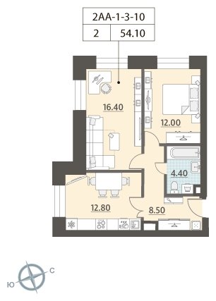 2-комнатная квартира без отделки, 54.1 м2, 6 этаж, сдача 4 квартал 2023 г., ЖК ЗИЛАРТ, корпус 15 - объявление 1947948 - фото №1