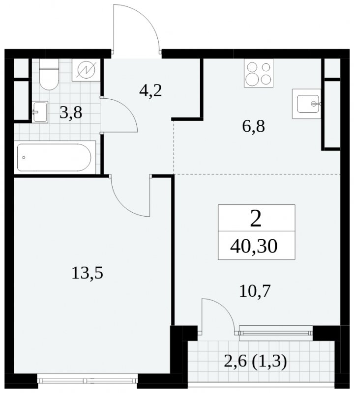 2-комнатная квартира (евро) без отделки, 40.3 м2, 24 этаж, сдача 2 квартал 2025 г., ЖК Южные сады, корпус 2.3 - объявление 1758261 - фото №1