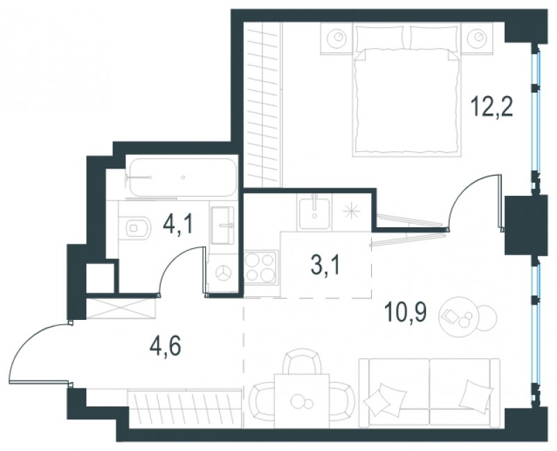 2-комнатная квартира без отделки, 34.9 м2, 10 этаж, сдача 2 квартал 2025 г., ЖК Level Мичуринский, корпус 1 - объявление 1775284 - фото №1