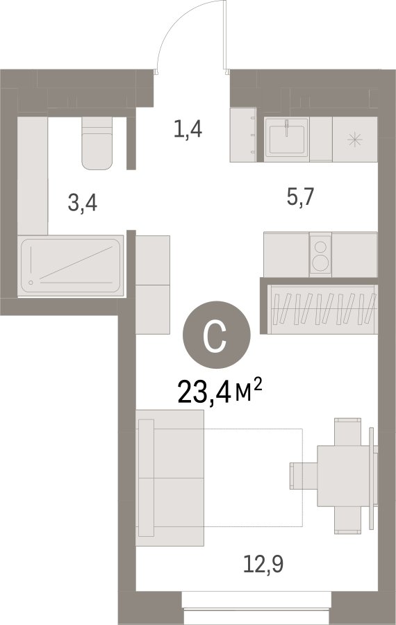 Студия с частичной отделкой, 23.39 м2, 4 этаж, сдача 1 квартал 2025 г., ЖК Первый квартал, корпус 5 - объявление 2332444 - фото №1