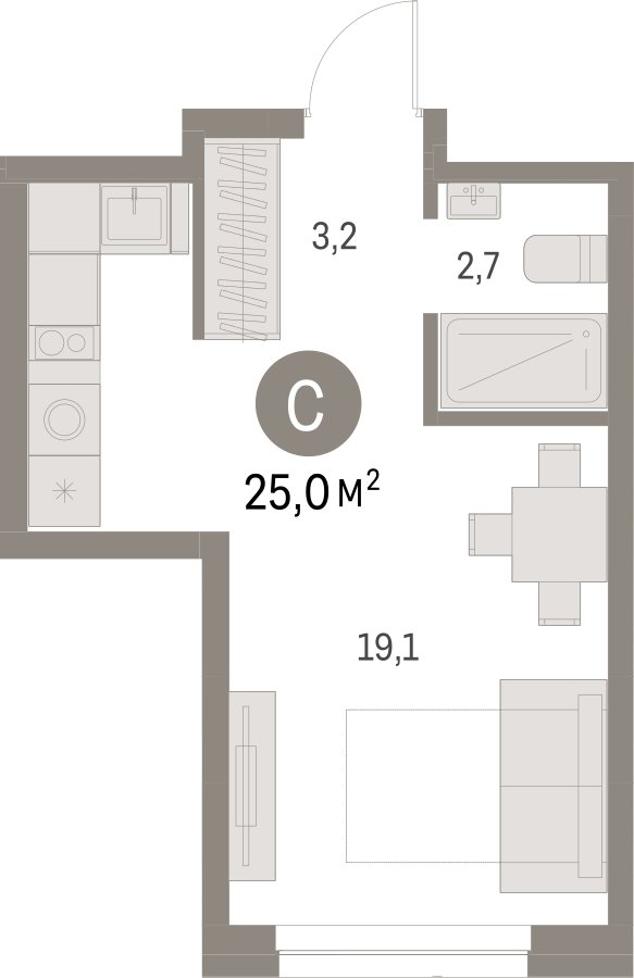 Студия с частичной отделкой, 24.98 м2, 2 этаж, дом сдан, ЖК Первый квартал, корпус 5 - объявление 2266651 - фото №1