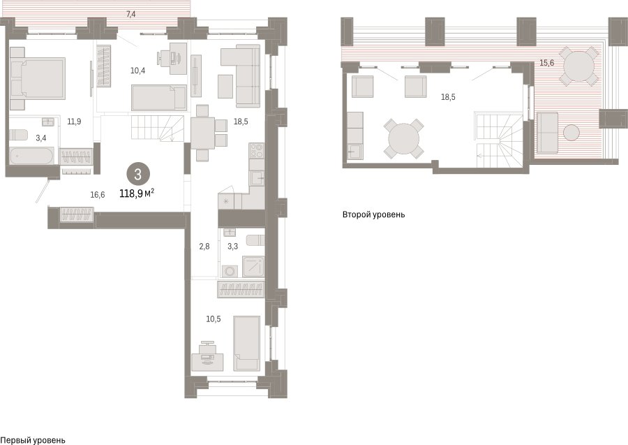 3-комнатная квартира с частичной отделкой, 118.9 м2, 7 этаж, сдача 3 квартал 2026 г., ЖК Квартал Метроном, корпус 1 - объявление 2331025 - фото №1