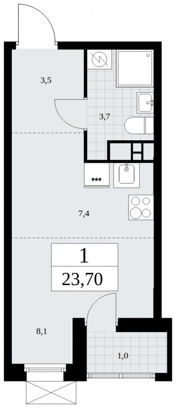 Студия с частичной отделкой, 23.7 м2, 19 этаж, сдача 4 квартал 2024 г., ЖК Бунинские кварталы, корпус 2.2 - объявление 1882493 - фото №1