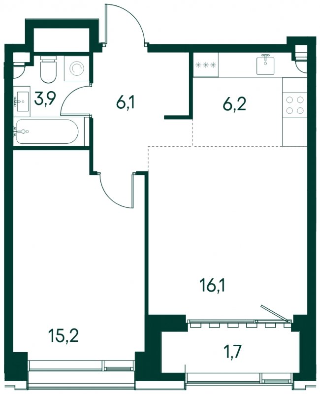 1-комнатная квартира без отделки, 49.2 м2, 12 этаж, сдача 2 квартал 2025 г., ЖК Клубный город на реке Primavera, корпус 4 квартала "Vivaldi" - объявление 1784613 - фото №1