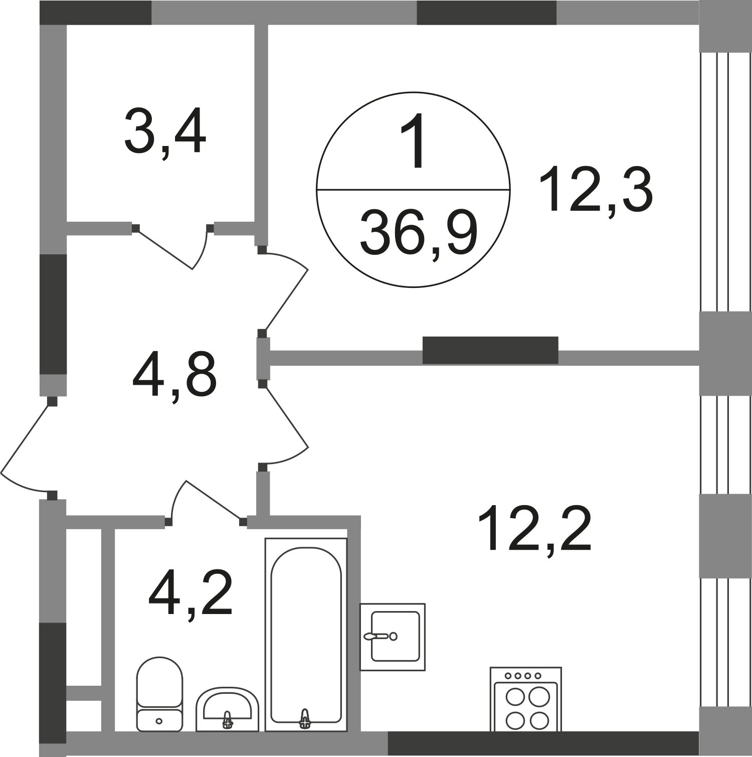 1-комнатная квартира без отделки, 36.9 м2, 13 этаж, сдача 1 квартал 2025 г., ЖК город-парк Переделкино Ближнее, корпус 17-1 - объявление 2351869 - фото №1