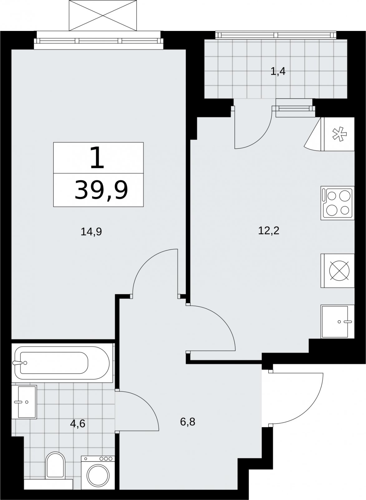 1-комнатная квартира без отделки, 39.9 м2, 8 этаж, сдача 2 квартал 2026 г., ЖК Бунинские кварталы, корпус 7.4 - объявление 2314082 - фото №1