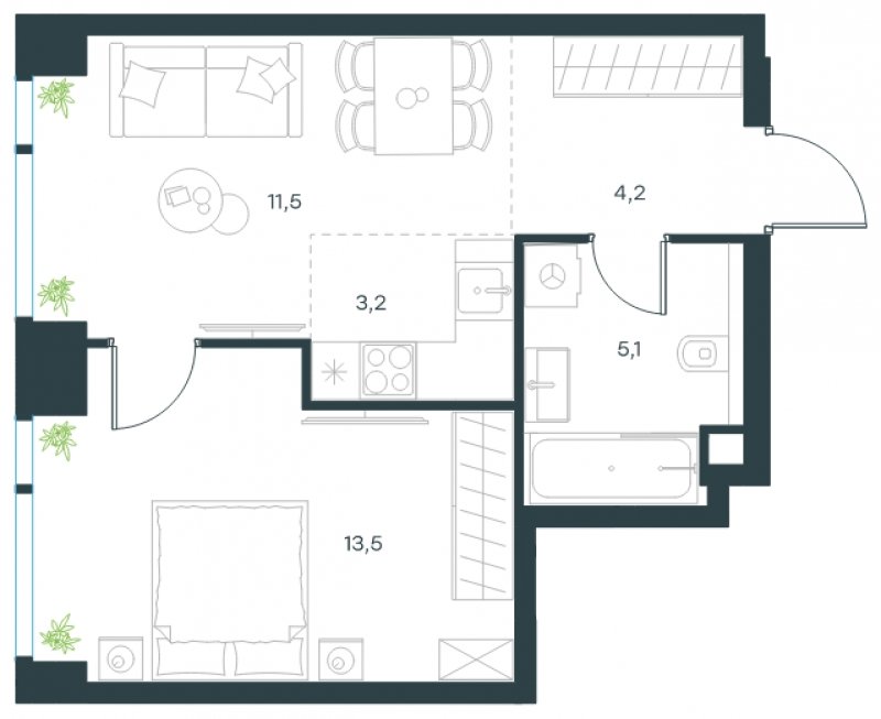 2-комнатная квартира (евро) без отделки, 37.5 м2, 31 этаж, сдача 4 квартал 2024 г., ЖК Level Мичуринский, корпус 4 - объявление 1635433 - фото №1