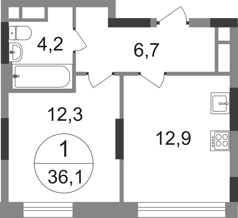 1-комнатная квартира без отделки, 36.1 м2, 12 этаж, сдача 1 квартал 2025 г., ЖК город-парк Переделкино Ближнее, корпус 17-1 - объявление 2209258 - фото №1