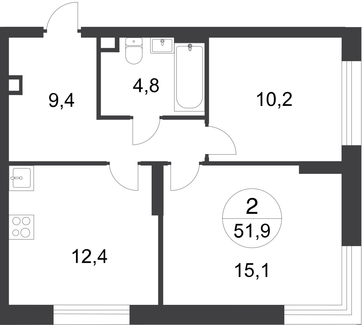 2-комнатная квартира с полной отделкой, 51.9 м2, 1 этаж, сдача 3 квартал 2025 г., ЖК город-парк Переделкино Ближнее, корпус 17-3 - объявление 2156155 - фото №1