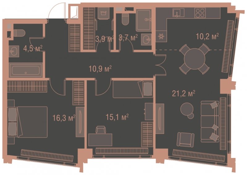 2-комнатная квартира без отделки, 85.8 м2, 16 этаж, сдача 1 квартал 2025 г., ЖК HIGH LIFE, корпус Fell Tower - объявление 1767868 - фото №1