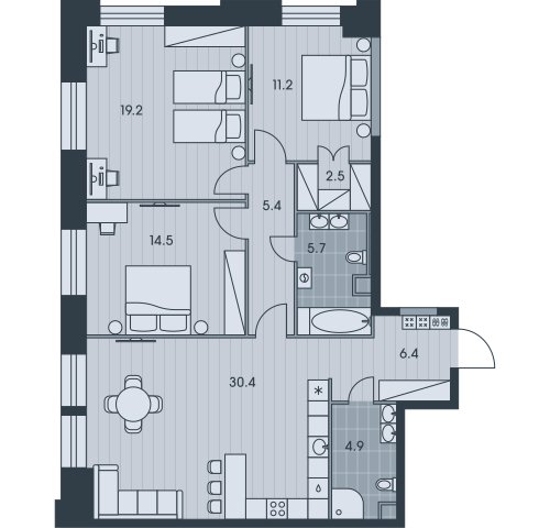 4-комнатная квартира без отделки, 100.2 м2, 31 этаж, сдача 3 квартал 2025 г., ЖК EVER, корпус 4 - объявление 2407933 - фото №1