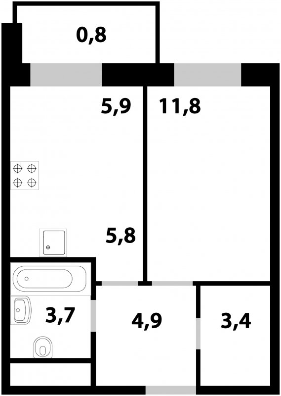 2-комнатная квартира (евро) без отделки, 36.3 м2, 18 этаж, дом сдан, ЖК Союзный, корпус 1 - объявление 1692348 - фото №1