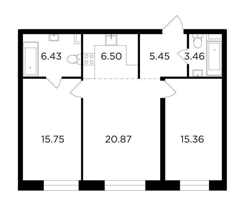 3-комнатная квартира без отделки, 73.82 м2, 10 этаж, сдача 4 квартал 2023 г., ЖК FORIVER, корпус 9 - объявление 1748125 - фото №1