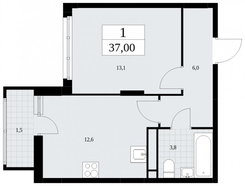 1-комнатная квартира с частичной отделкой, 37 м2, 16 этаж, сдача 4 квартал 2024 г., ЖК Скандинавия, корпус 36.1.1 - объявление 1801827 - фото №1