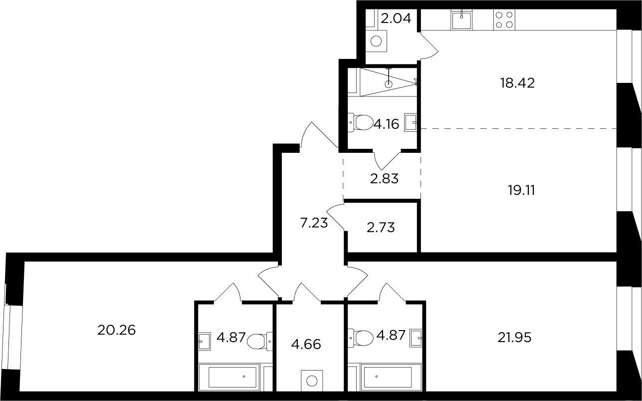 3-комнатная квартира без отделки, 113.13 м2, 12 этаж, дом сдан, ЖК FORIVER, корпус 3 - объявление 2278900 - фото №1
