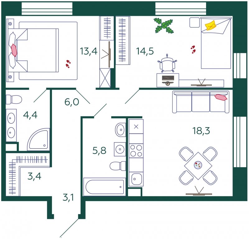 2-комнатная квартира без отделки, 68.9 м2, 4 этаж, сдача 4 квартал 2024 г., ЖК SHAGAL, корпус 2.7 - объявление 1785228 - фото №1